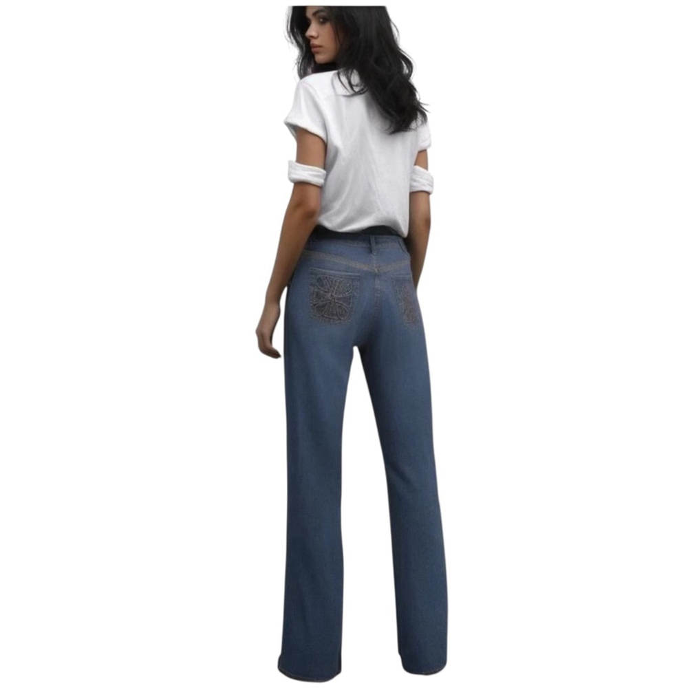 Chico's Platinum Jeans Womens 1 US 8 Blue Denim Bootcut Western Embellished